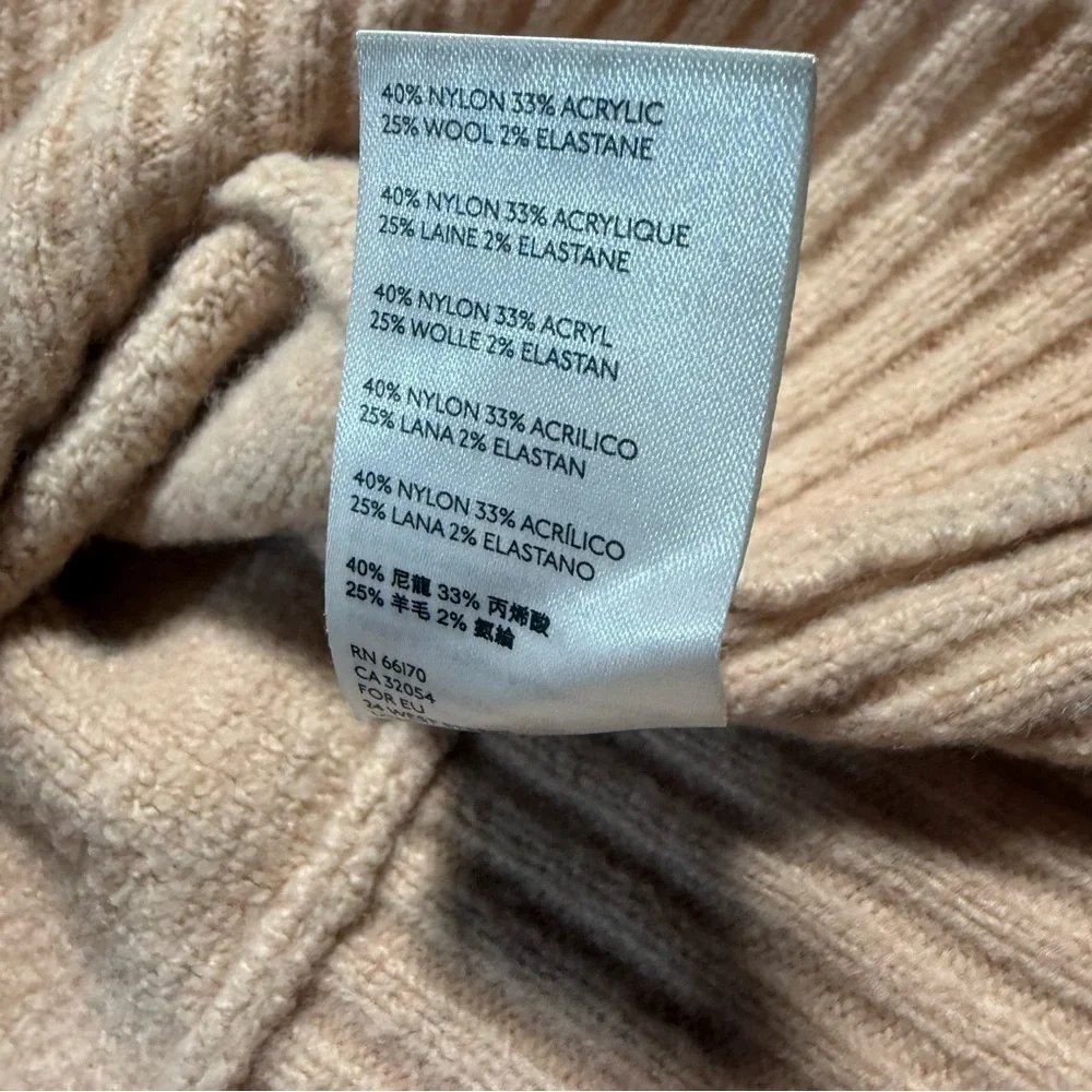 Free People Puff Half Sleeve Mock Neck Sweater Size Small Peach Coquette Wool